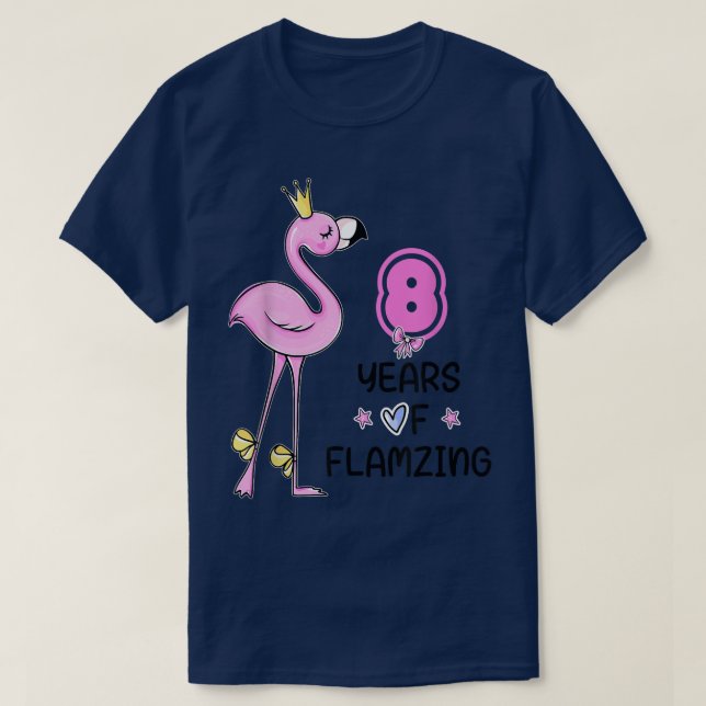T-shirt Flamingo 8th Birthday 8 Years Of Flamazing Since 2 (Design devant)