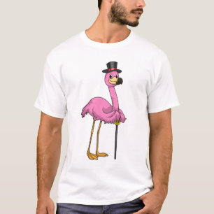 T-shirt Flamingo as Pensioner with Walking stick