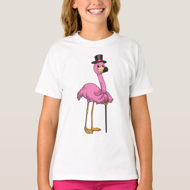 T-shirt Flamingo as Pensioner with Walking stick (Devant)