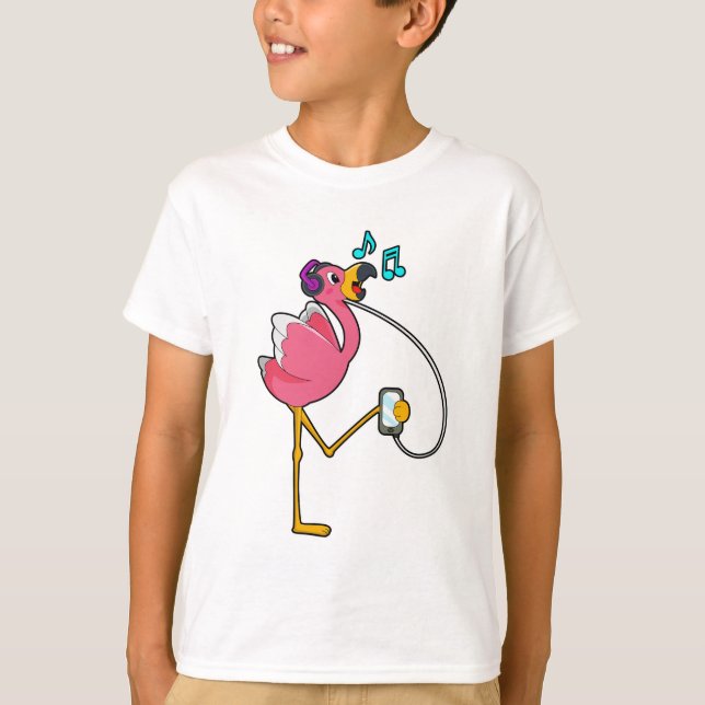 T-shirt Flamingo at Music with Headphone (Devant)