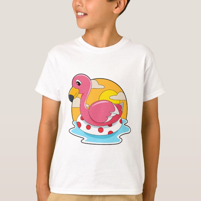 T-shirt Flamingo at Swimming with Lifebuoy (Devant)