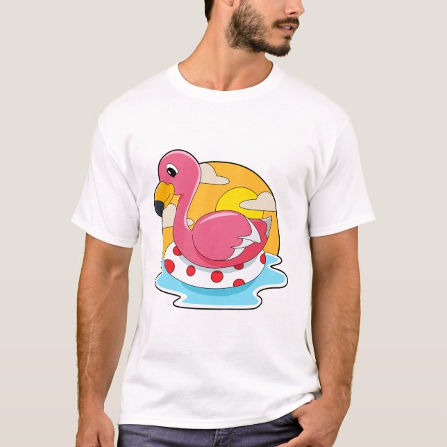 T-shirt Flamingo at Swimming with Lifebuoy (Devant)