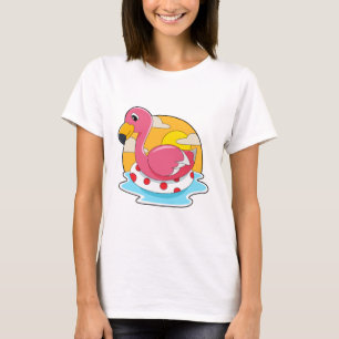 T-shirt Flamingo at Swimming with Lifebuoy