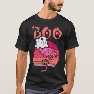 T-shirt Flamingo Ghost Boo Pink Sunset Retro Halloween Bir
