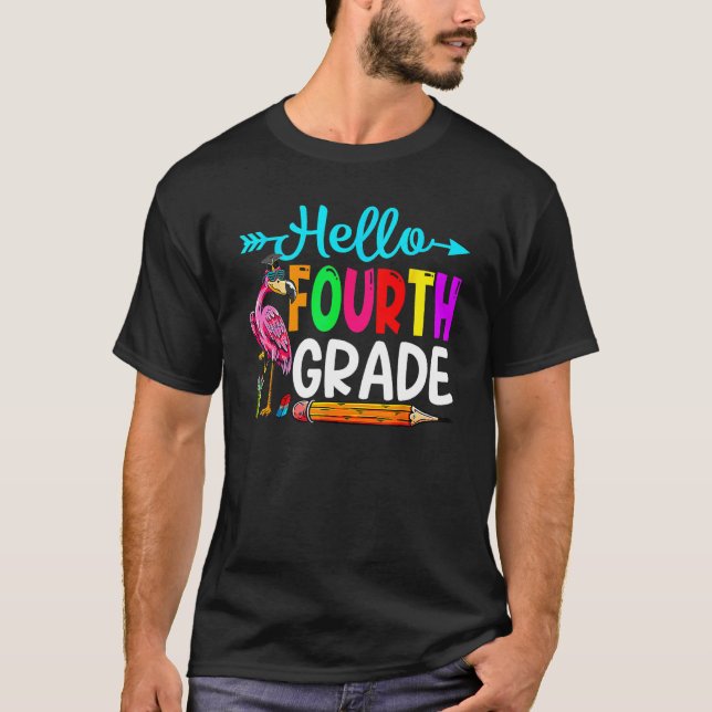 T-shirt Flamingo Hello 4th Grade Back To School Teacher St (Devant)