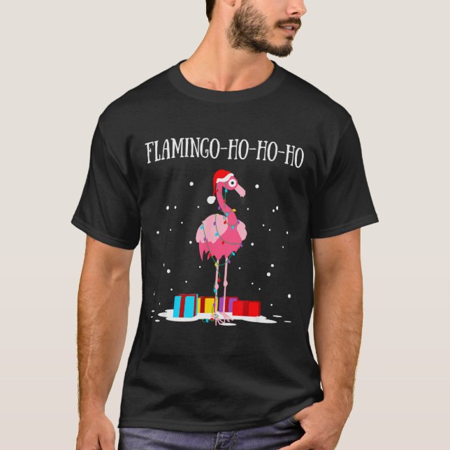 T-shirt Flamingo Ho Ho Ho Nk Christmas Tree Lights Chain X (Devant)