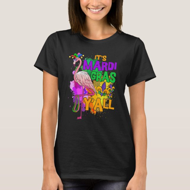 T-shirt Flamingo Its Mardi Gras Yall Carnival Jester Hat W (Devant)