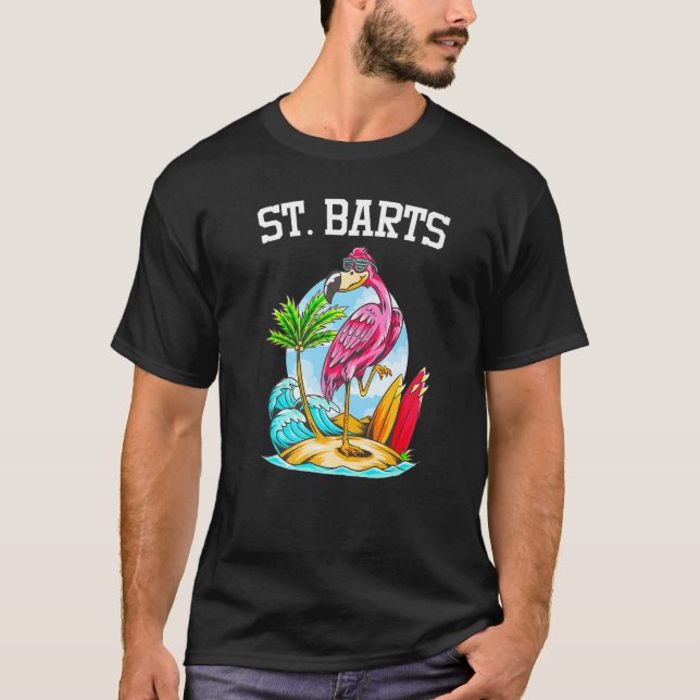 T-shirt Flamingo Océan Plage Surfboard Vague Saint Barthel (Devant)