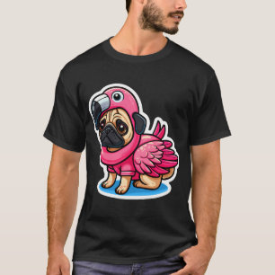 T-shirt Flamingo Pug Kawaii Chiot Mignon Drôle Flamingo
