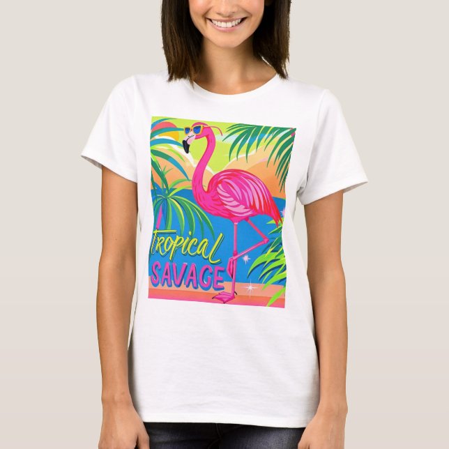 T-shirt Flamingo rose Position tropicale sur une jambe (Devant)