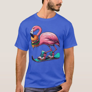 T-shirt Flamingo Snowboarder Fast Food Burger retro