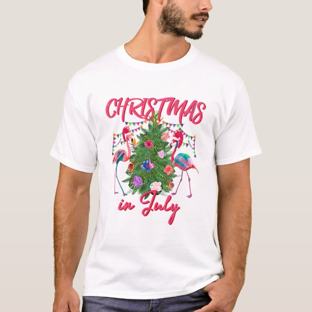 T-shirt Flamingo Tropical Christmas (Devant)