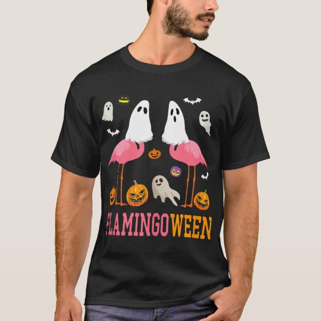 T-shirt Flamingoween Funny Boo Ghost Flamant rose Hallowee (Devant)