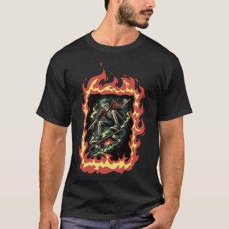 T-shirt Flammen Skelett Skateboard