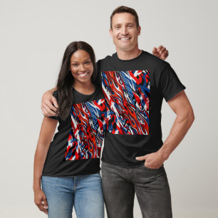 T-shirt Flammes abstraites de course Rouge Bleu Noir