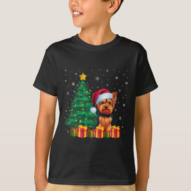 T-shirt Flammes de Noël de Terrier Santa Hat (Devant)