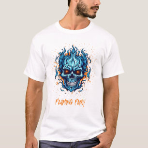 T-shirt Flamy Fury Skull Fire - Blue Flame Horro