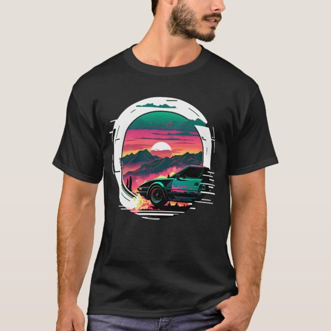T-shirt Flashback to Cool Retro Wave Car Style girl (Devant)