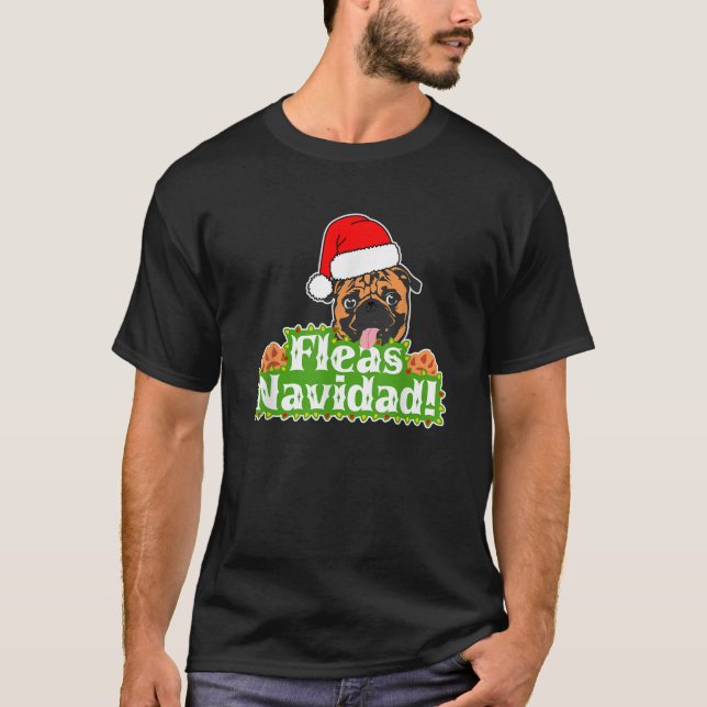 T-shirt Fleas Navidad Pug Christmas Light Santa Hat Dog Lo (Devant)