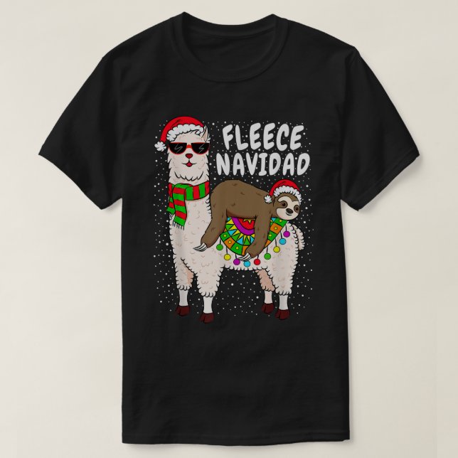 T-shirt Fleece Feliz Navidad Sloth Riding Llama Christmas  (Design devant)