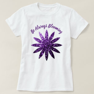 T-shirt Fleur à paillettes violet foncé Citation Toujours