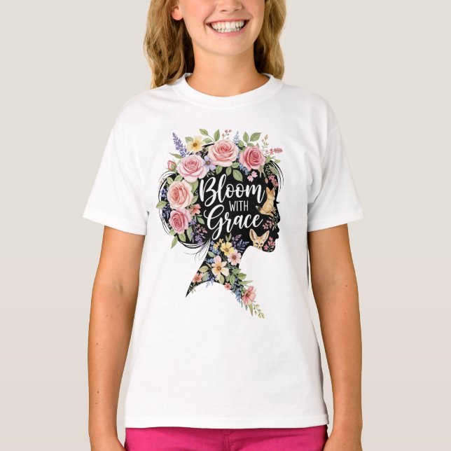 T-shirt Fleur avec Grace Elégant Floral Inspirational Art (Devant)