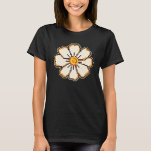 T-Shirt Fleur Blanche Rétro Pixel
