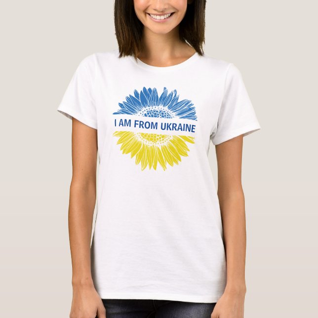 T-shirt Fleur bleue/jaune Je viens d'Ukraine. Personnalisa (Devant)