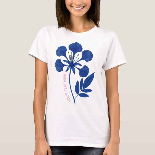 T-shirt Fleur Botanique Indigo PERSONNALISABLE (Devant)
