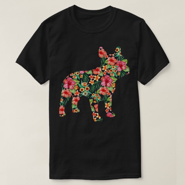 T-shirt Fleur Bulldog Française pour Hommes Femmes Garçons (Design devant)