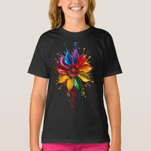 T-Shirt Fleur Color Splash Art Floral Vibrant D