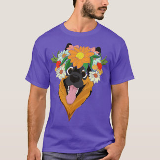 T-shirt Fleur Couronne Animal Amoureux des chiens Botaniqu