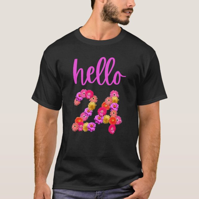 T-shirt Fleur d'anniversaire de 24 ans Bonjour 24 C'est mo (Devant)