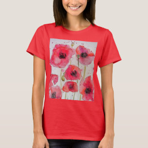 T-shirt Fleur d'art de l'aquarelle rouge du Poppy