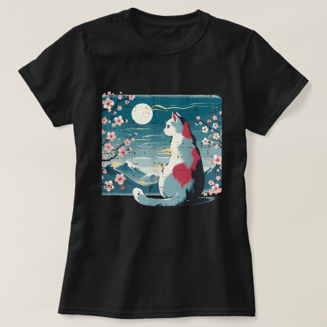 T-shirt Fleur de cerisier Sakura de la montagne de chats j (Design devant)