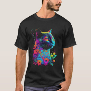 T-shirt Fleur de chat colorée Art psychédélique