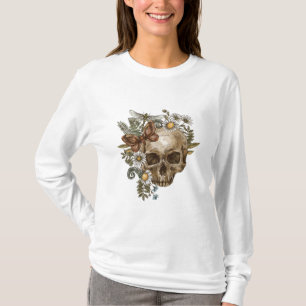 T-shirt fleur de crâne vintage gothique et papillons