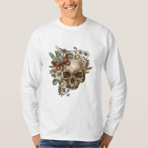 T-shirt fleur de crâne vintage gothique et papillons