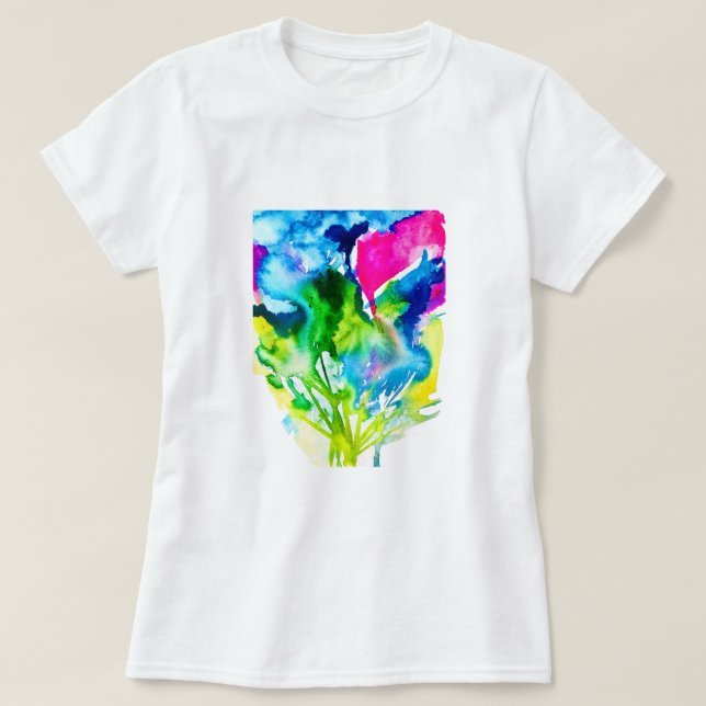 T-shirt Fleur de cyclamen rose Aquarelle abstraite (Design devant)