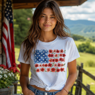 T-shirt Fleur de drapeau américain à l'aquarelle Fleur pat