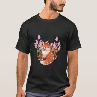 T-shirt Fleur de fleurs de cerfs de renard japonais Sakura