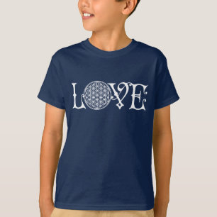 T-shirt Fleur de la vie - LOVE lettrage tatouage blanc
