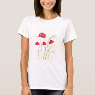 T-shirt Fleur de pavot rougeâtre peint floral de pavot
