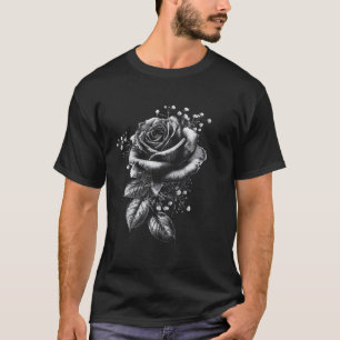 T-shirt Fleur de rose noire botaniste jardin fleur rose no