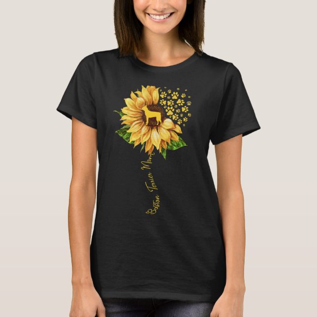 T-shirt Fleur de soleil Boston Terrier Maman Chien (Devant)