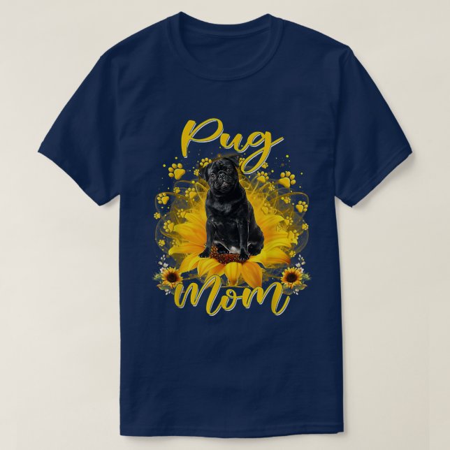 T-shirt Fleur de soleil Carlin mère Amoureux des chiens Fê (Design devant)