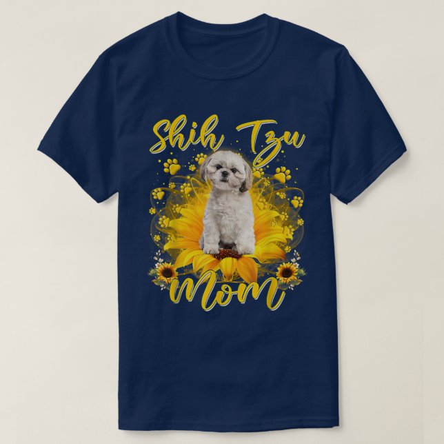 T-shirt Fleur de soleil Shih Tzu Maman Amoureux des chiens (Design devant)