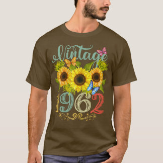 T-shirt Fleur de tournesol Fleur de papillon Vintage 1962