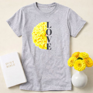 T-shirt Fleur de Zinnia jaune Floral Amour Chrétien