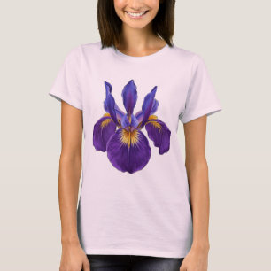 T-Shirt Fleur d'Iris Violet Aquarelle Élégant Bo